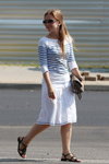 Saligorsk street fashion. 06/2013 (looks: white striped jumper, white skirt, black sandals, Sunglasses)