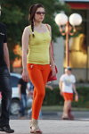 Saligorsk street fashion. 06/2013 (looks: yellow top, orange trousers, red bag)