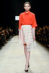 Osome2some show — Aurora Fashion Week Russia AW14/15 (looks: red shirtdress, beige transparent skirt, black pumps)