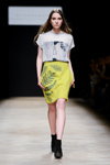 Pitchouguina show — Aurora Fashion Week Russia AW14/15 (looks: white printed top, yellow printed skirt)