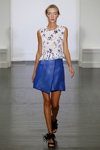 Baum und Pferdgarten show — Copenhagen Fashion Week SS15 (looks: white flowerfloral top, blue skirt, black fringe sandals)