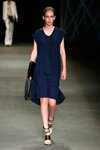 By Malene Birger show — Copenhagen Fashion Week SS15 (looks: blue dress, black fringe clutch)