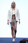 Institute of Design and Fine Arts show — Copenhagen Fashion Week SS15 (looks: white blazer, white briefs, transparent skirt)