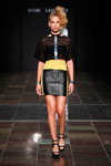 Stine Ladefoged show — Copenhagen Fashion Week SS15 (looks: black crop top, mini black and yellow skirt, black sandals)