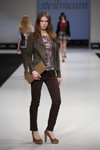Trends show — CPM FW14/15 (looks: brown trousers, brown pumps, grey leather biker jacket, multicolored top, brown clutch)