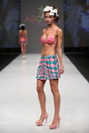 Agogoa show — CPM SS2015 (looks: fuchsia swimsuit, , mini skirt with diamond pattern, pink sandals)