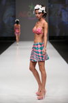 Agogoa show — CPM SS2015 (looks: fuchsia swimsuit, pink sandals, mini skirt with diamond pattern, )