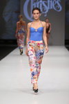 Christies show — CPM SS2015 (looks: flowerfloral trousers, black pumps, sky blue closed swimsuit)