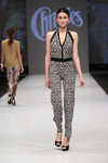 Christies show — CPM SS2015 (looks: black and white jumpsuit with ornament, black pumps)
