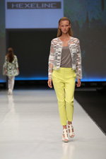 Hexeline show — CPM SS2015 (looks: transparent blazer, grey top, yellow trousers, white sandals)