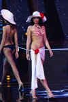 Valeriya Sinyuk. Swimsuit competition — Miss Belarus 2014 (looks: white hat, striped red and white swimsuit, silver sandals)