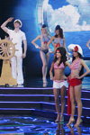 Swimsuit competition — Miss Belarus 2014 (looks: striped red and white swimsuit, striped blue and white swimsuit, white hat, blue forage cap, white forage cap, silver sandals; person: Kristina Martinkevich)
