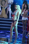 Veronika Bobko. Swimsuit competition — Miss Belarus 2014 (looks: striped red and white swimsuit, striped blue and white swimsuit, blue forage cap, silver sandals)