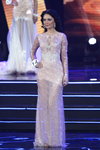 Kryscina Saukova. Final — Miss Belarus 2014. Evening dresses (looks: guipurenecklineevening dress)