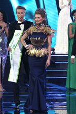 Veronika Batvenkova. Awards ceremony — Miss Belarus 2014 (looks: blueevening dress)