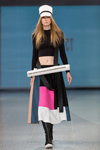 D.EFECT show — Riga Fashion Week AW14/15 (looks: black jumper, multicolored skirt)