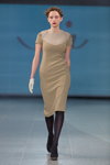 Показ IN by Inga Nipane — Riga Fashion Week AW14/15 (наряди й образи: тілесна сукня, білі рукавички, чорні колготки, чорні туфлі)