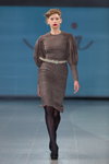 Показ IN by Inga Nipane — Riga Fashion Week AW14/15 (наряды и образы: платье цвета кофе с молоком, чёрные колготки, чёрные туфли, бежевый ремень)