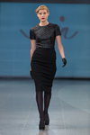 IN by Inga Nipane show — Riga Fashion Week AW14/15 (looks: black tights, black pumps, black dress, black leather gloves)
