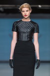 IN by Inga Nipane show — Riga Fashion Week AW14/15 (looks: black dress, black leather gloves)