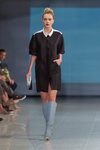 Modenschau von M-Couture — Riga Fashion Week AW14/15 (Looks: schwarzes Hemdblusenkleid, himmelblaue Stiefel)