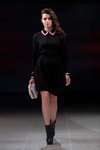 Narciss show — Riga Fashion Week AW14/15 (looks: black dress, black lowboots, white clutch)