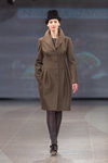 Natālija Jansone show — Riga Fashion Week AW14/15 (looks: black hat, grey tights, brown coat, grey socks, black sandals)