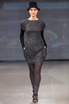 Natālija Jansone show — Riga Fashion Week AW14/15 (looks: black hat, grey tights, grey dress, grey socks, black sandals)
