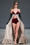 Amoralle show — Riga Fashion Week SS15 (looks: burgundy briefs, black long leather gloves)