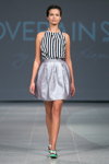Pokaz LOVERAIN by Nadia Kirpa — Riga Fashion Week SS15 (ubrania i obraz: top pasiasty czarno-biały, spódnica srebrna, warkocz)