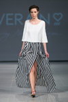 LOVERAIN by Nadia Kirpa show — Riga Fashion Week SS15 (looks: white top, striped maxi wrap black and white skirt)