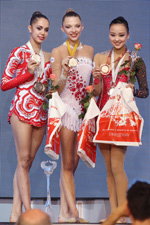 Margarita Mamun, Melitina Staniouta, Yeon Jae Son. Individual competition (ribbon) — World Cup 2014