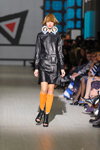 ANISIMOV show — Ukrainian Fashion Week SS15 (looks: black leather coat, yellow cotton leg warmers)