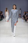 Jean Gritsfeldt show — Ukrainian Fashion Week SS15 (looks: white boots, striped dress with slit)