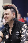 Men's hairstyles — Golden snowdrop 2014 (looks: Iroquois, black vest, hair tattoo)