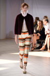 YDE by Ole Yde show — Copenhagen Fashion Week SS16 (looks: fur burgundy blazer, striped multicolored trousers, gold sandals)