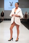 Playboy lingerie show — CPM FW15/16 (looks: white fur coat, black bra, black briefs)