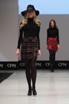 Steilmann, UNQ show — CPM FW15/16 (looks: brown tights, black hat, black jumper, checkered skirt)
