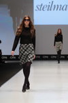 Steilmann, UNQ show — CPM FW15/16 (looks: brown tights, checkered skirt, striped skirt, black jumper, grey hat)