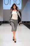 Steilmann, UNQ show — CPM FW15/16 (looks: grey skirt suit, black pumps, white blouse)