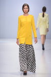 Ksenia Pochebut. ELEMA by Aiplatov show — Moscow Fashion Week SS16 (looks: yellow blazer, with houndstooth print maxi black and white skirt)