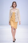 ELEMA by Aiplatov show — Moscow Fashion Week SS16 (looks: yellow dress, beige blazer, black pumps)