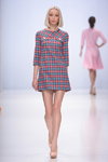 GV Galina Vasilyeva show — Moscow Fashion Week SS16 (looks: checkered mini multicolored dress, blond hair)