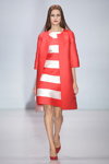 Vemina show — Moscow Fashion Week SS16 (looks: coral coat, striped dress, red pumps)
