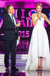Finał — Miss Ukrainy 2015 (ubrania i obraz: suknia wieczorowa biała; osoba: Wasilisa Frołowa)