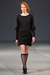 Показ Paviljons — Riga Fashion Week AW15/16 (наряды и образы: чёрное платье мини, рыжий цвет волос, чёрные прозрачные гольфы, чёрные туфли)