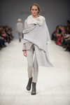 Annette Görtz show — Ukrainian Fashion Week FW15/16 (looks: grey sheepskin coat, knitted grey cape, grey trousers)