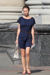 Minsk street fashion. 08/2015 (looks: blue dress, white bag)