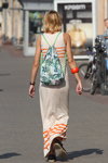 Minsk street fashion. 08/2015 (looks: flowerfloral backpack, beige maxi dress)