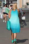Minsk street fashion. 08/2015 (looks: turquoise dress, turquoise bag, turquoise pumps)